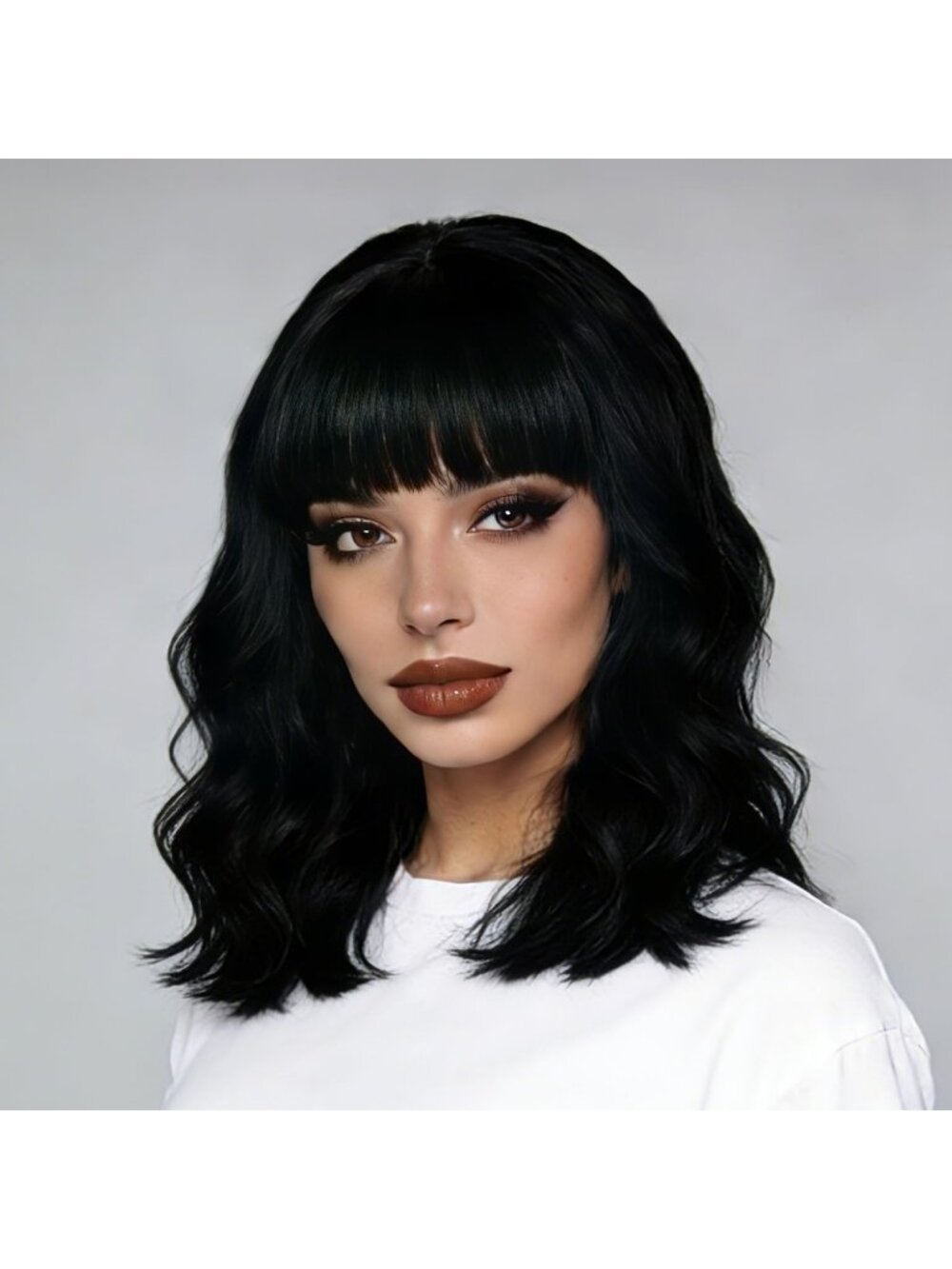 Women's Black Soft Short Bob Style Synthetic Shoulder Length Curly Wigs